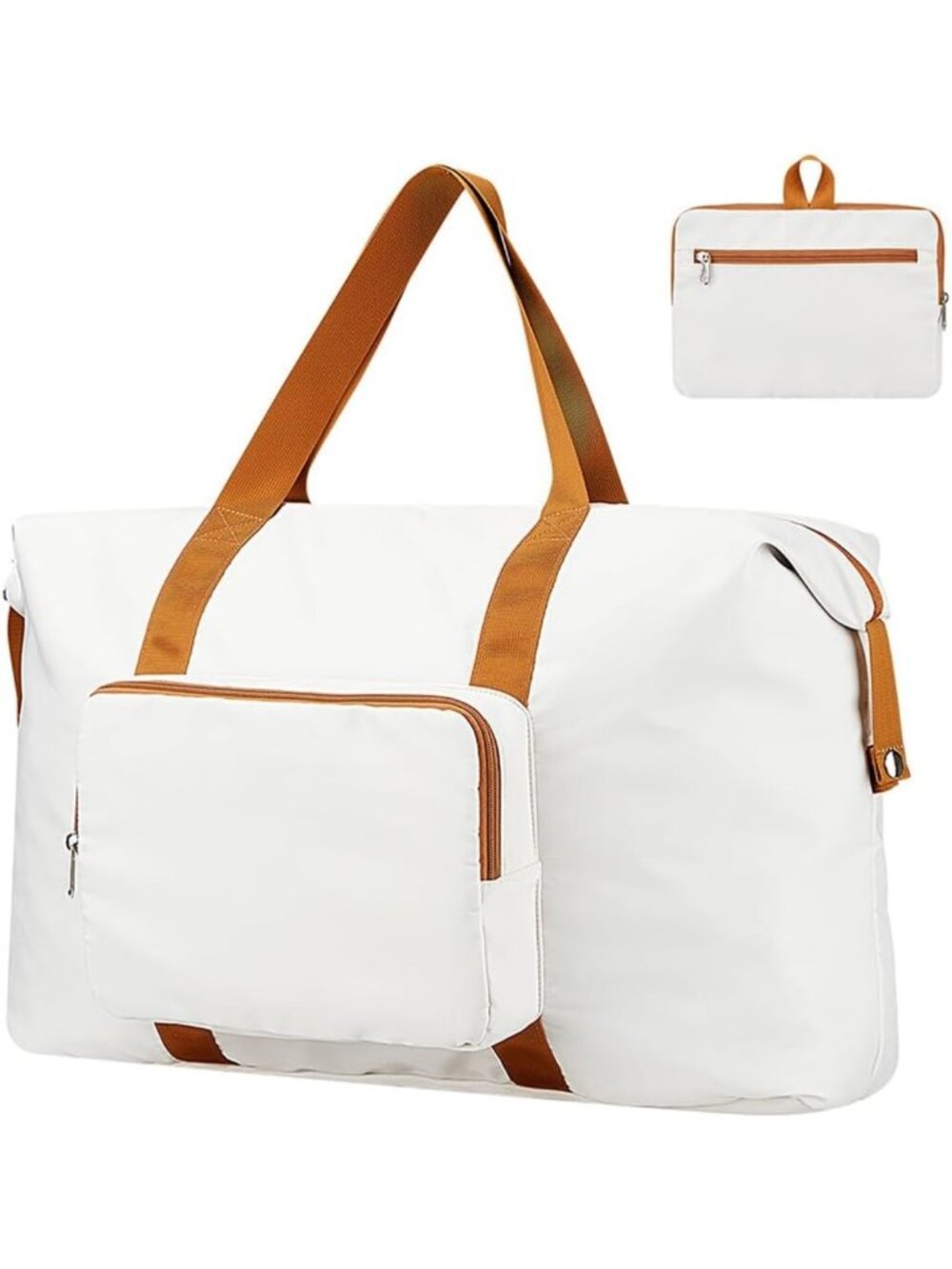 Spacious 60L Travel Duffel Bag - Foldable Large Tote for Carry-On, White/Brown